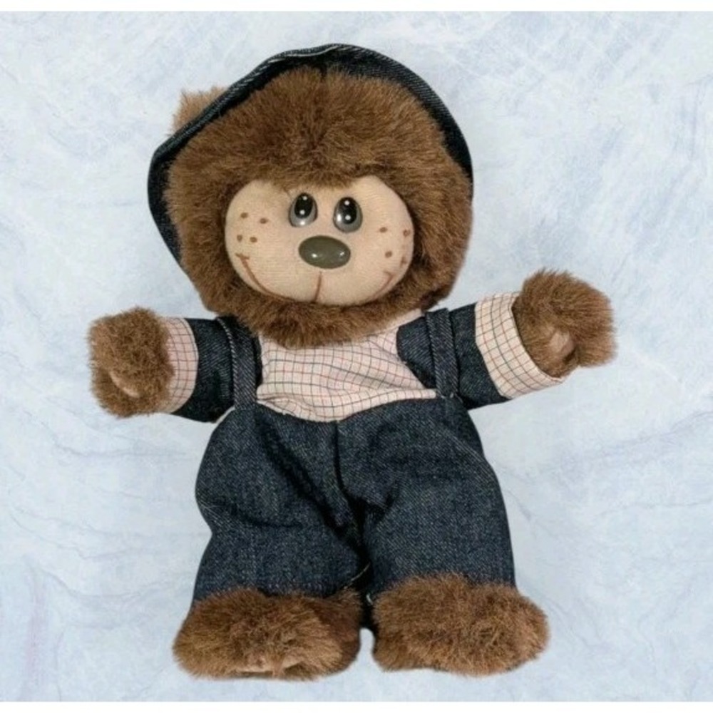 Soft Things Plush Bear Country Teddy Freckles Overalls Stuffed Animal Vtg 11"
